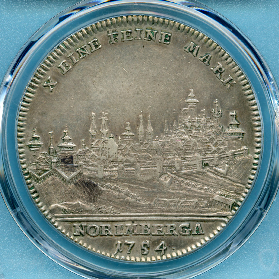 神聖ローマ帝国 ターレル銀貨 1754-PPW-CGL フランツ1世 ニュルンベルク都市景観 PCGS XF40｜DreamCoin（ドリームコイン）