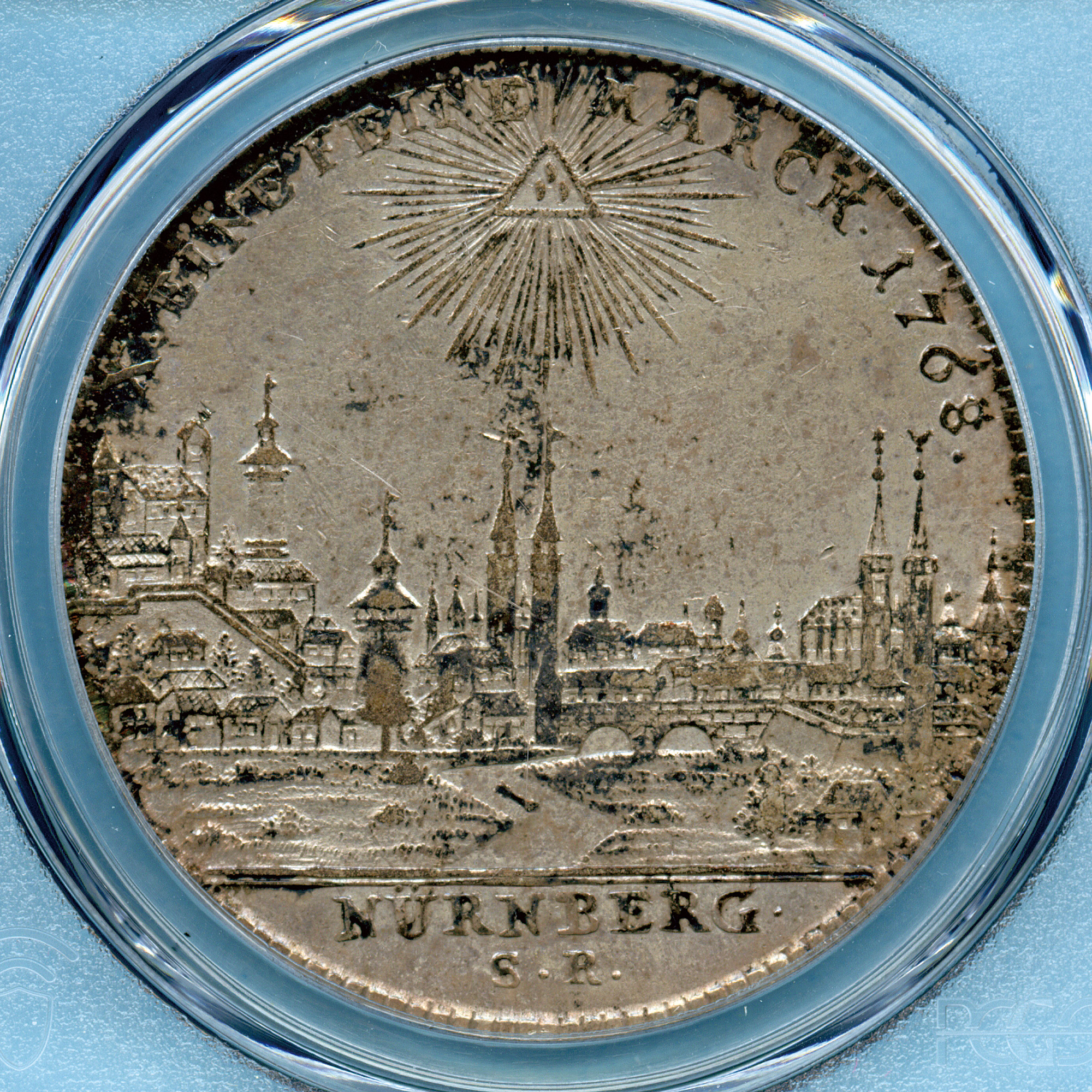 神聖ローマ帝国 ターレル銀貨 ニュルンベルク都市景観 プロビデンスの目 1768-SR PCGS AU55