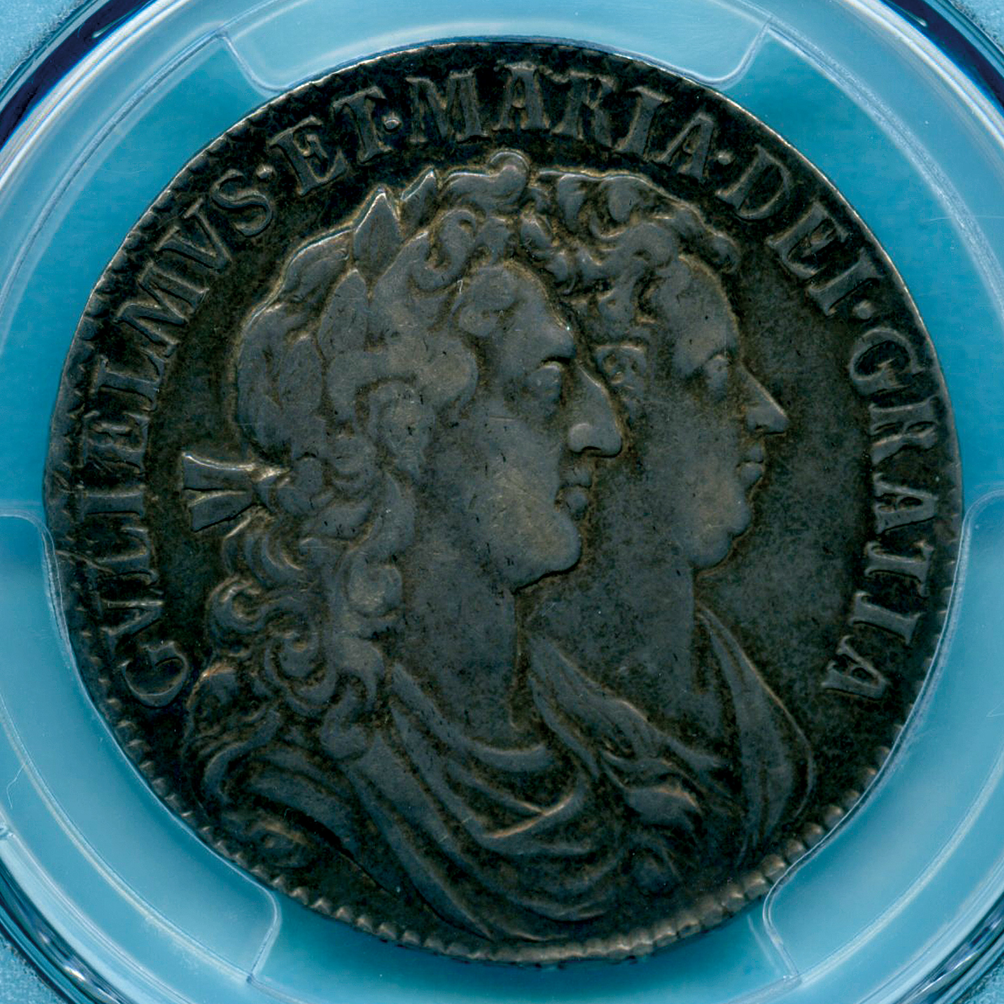 イギリス ハーフクラウン銀貨 ウィリアム3世&メアリー2世 1689 PCGS XF45 総鑑定枚数82枚