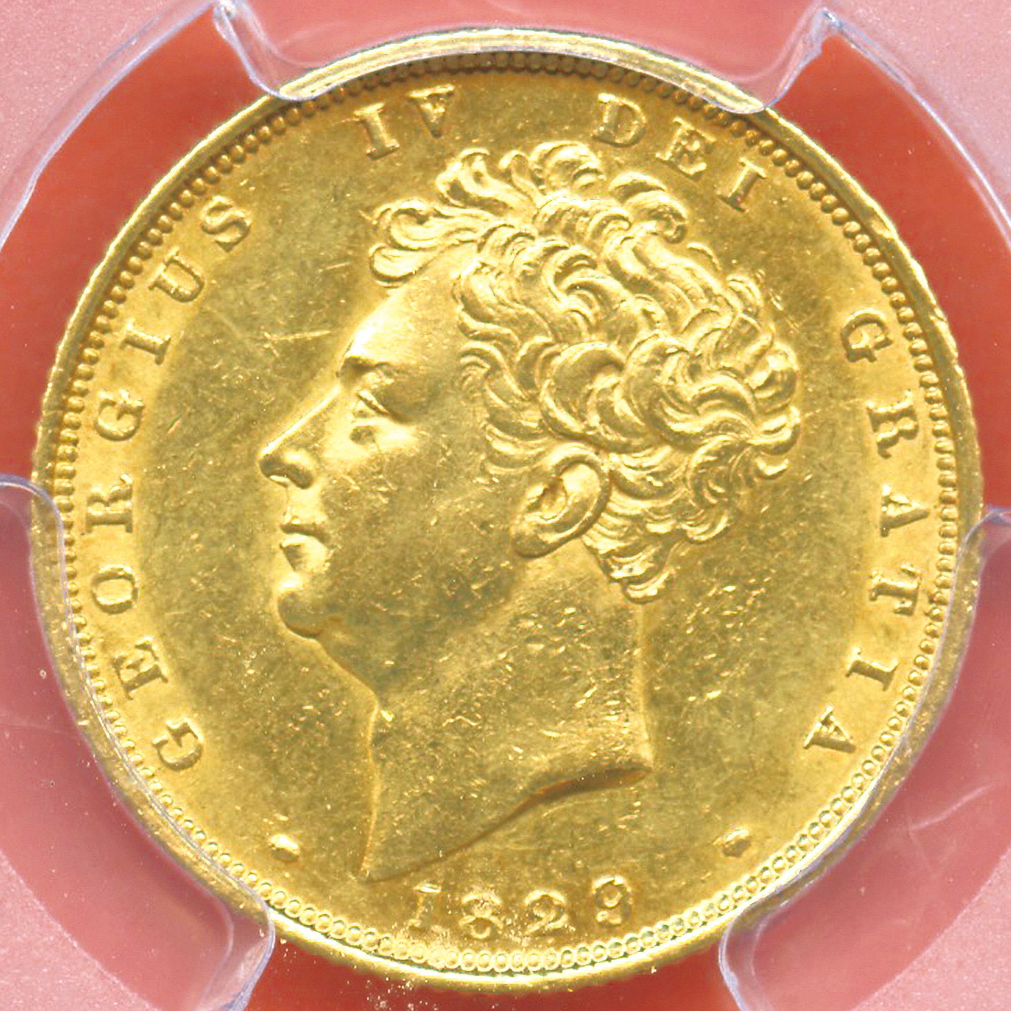 イギリス ソブリン金貨 ジョージ4世 / 王冠と紋章 1829 高鑑定 AU55 総鑑定枚数62枚