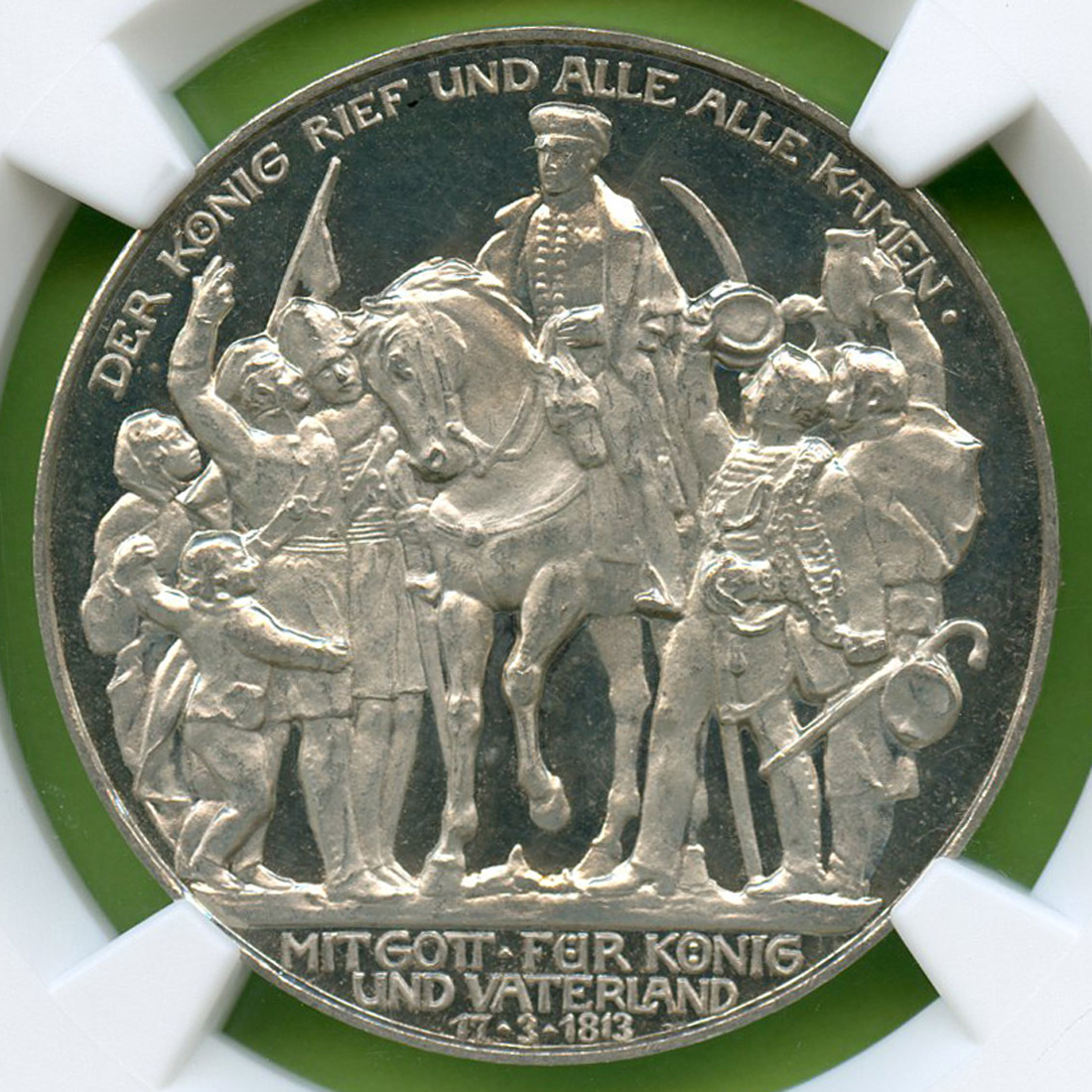 ドイツ プロイセン 3マルク銀貨 ナポレオン戦争/ライプツィヒの戦い100周年記念 1913 準最高PF63UC/総鑑定枚数4枚♪