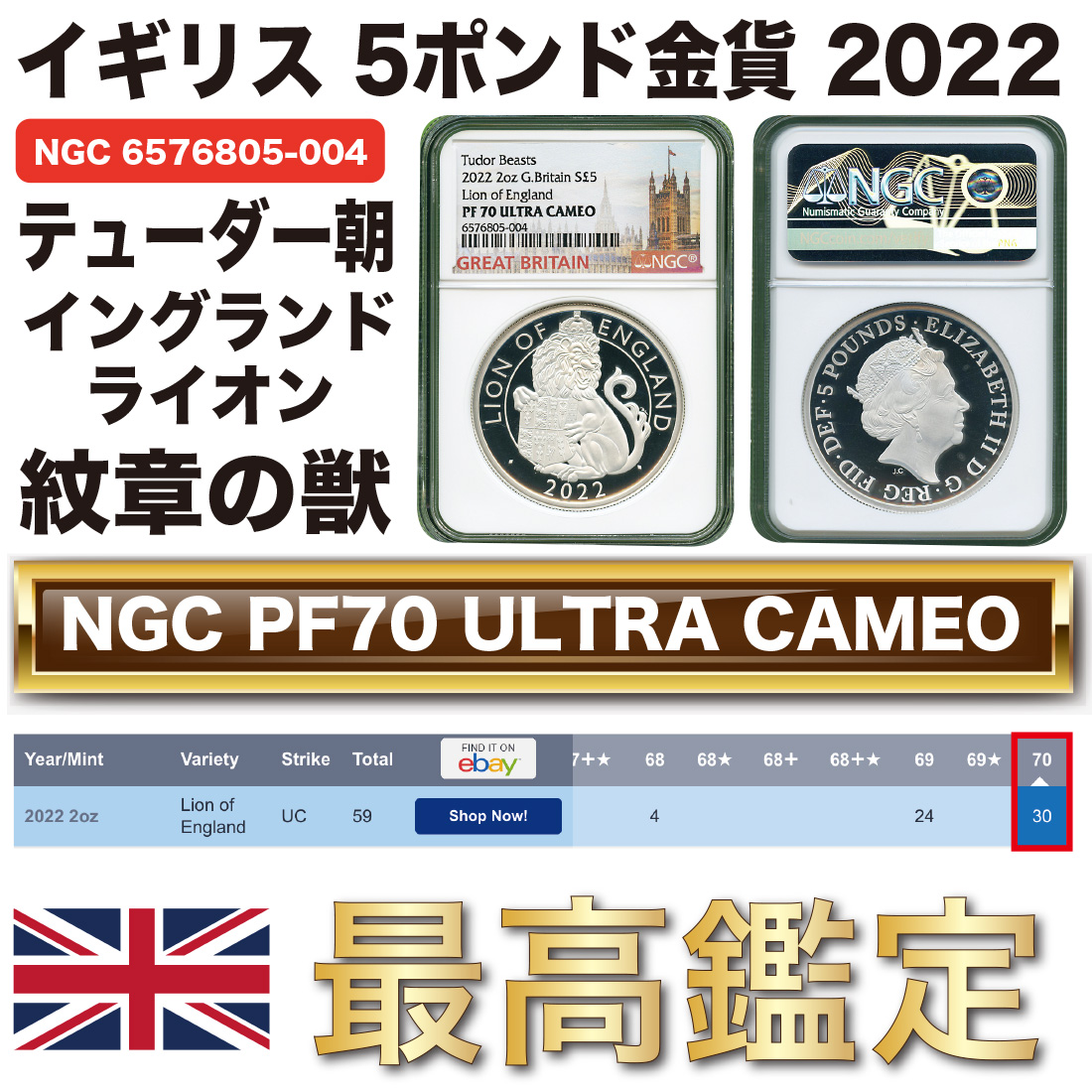 幅広type 最高鑑定! 2022 テューダー シーモアパンサー 2oz PF70 箱