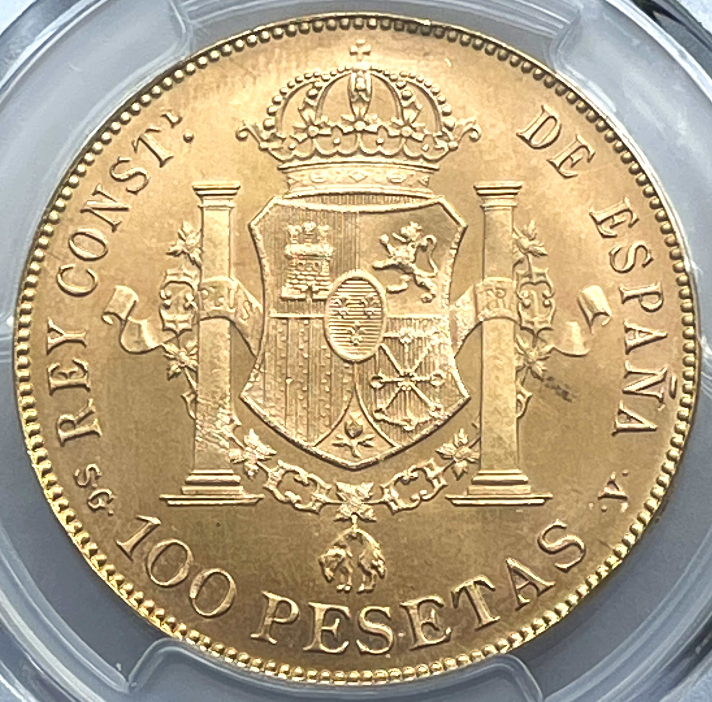 スペイン 100ペセタ金貨 アルフォンソ13世 少年像 リストライクタイプ 1897(62) 準最高鑑定 MS65 総鑑定枚数45枚