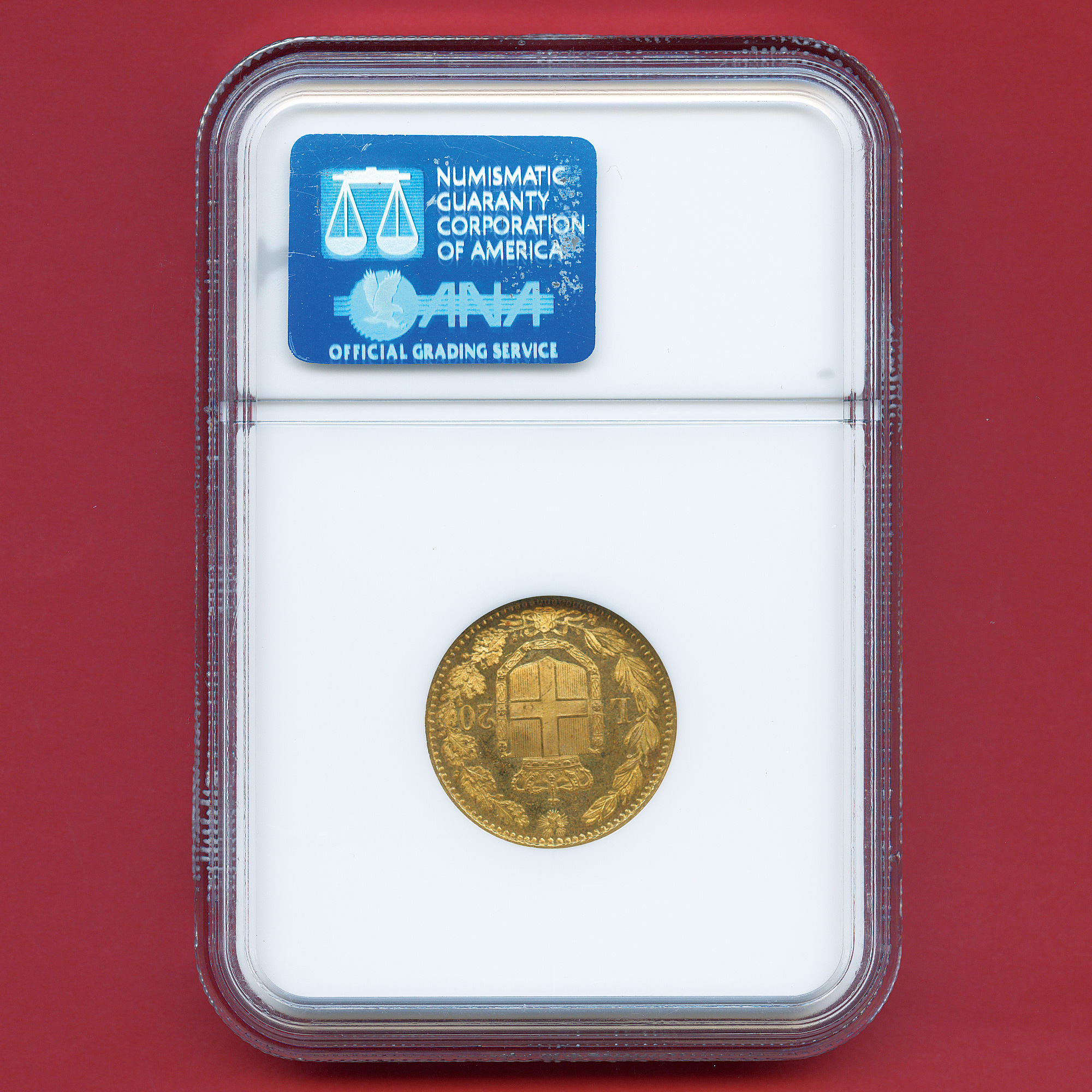 全コイン :: アンティーク :: イタリア 20リレ金貨 イタリア王国の第2代国王ウンベルト1世 / サヴォイア家の紋章 1882 MS66  最高鑑定 - アンティークコイン